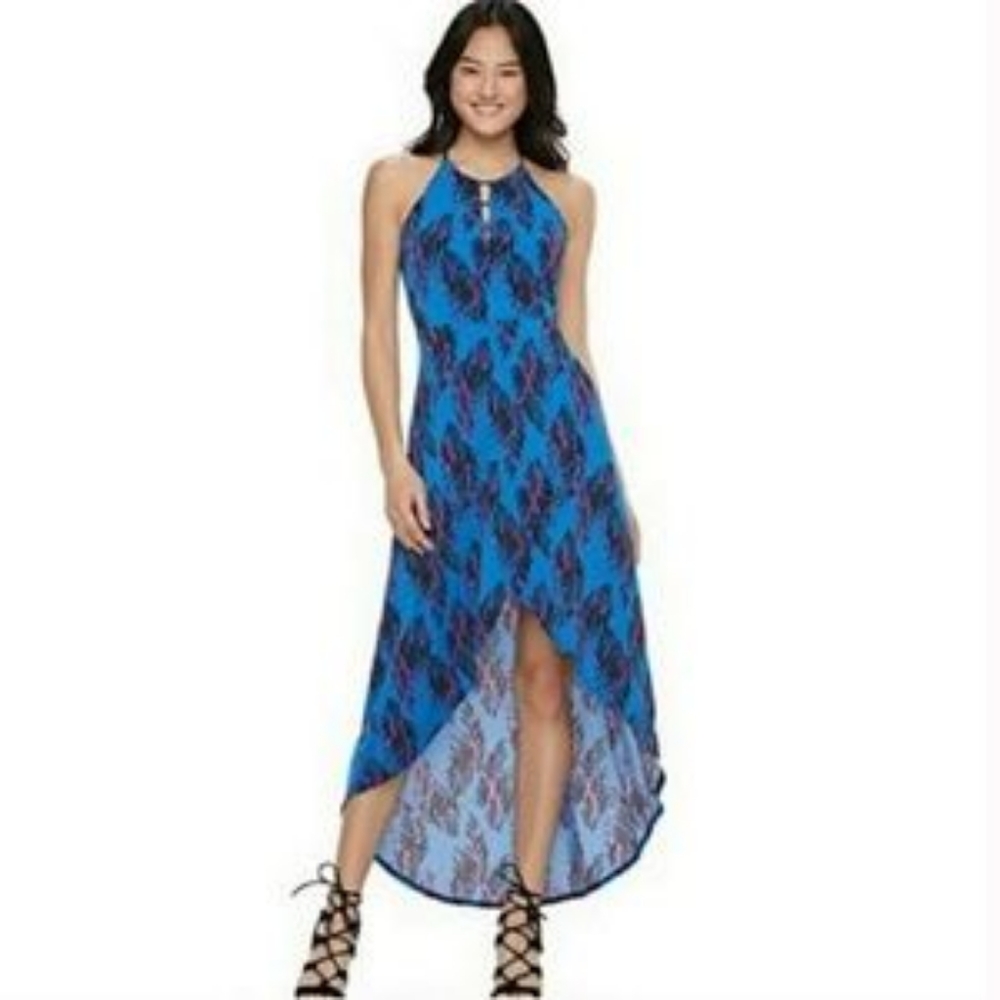 Candie's | Palm Print High Low Dress Blue Pink Small